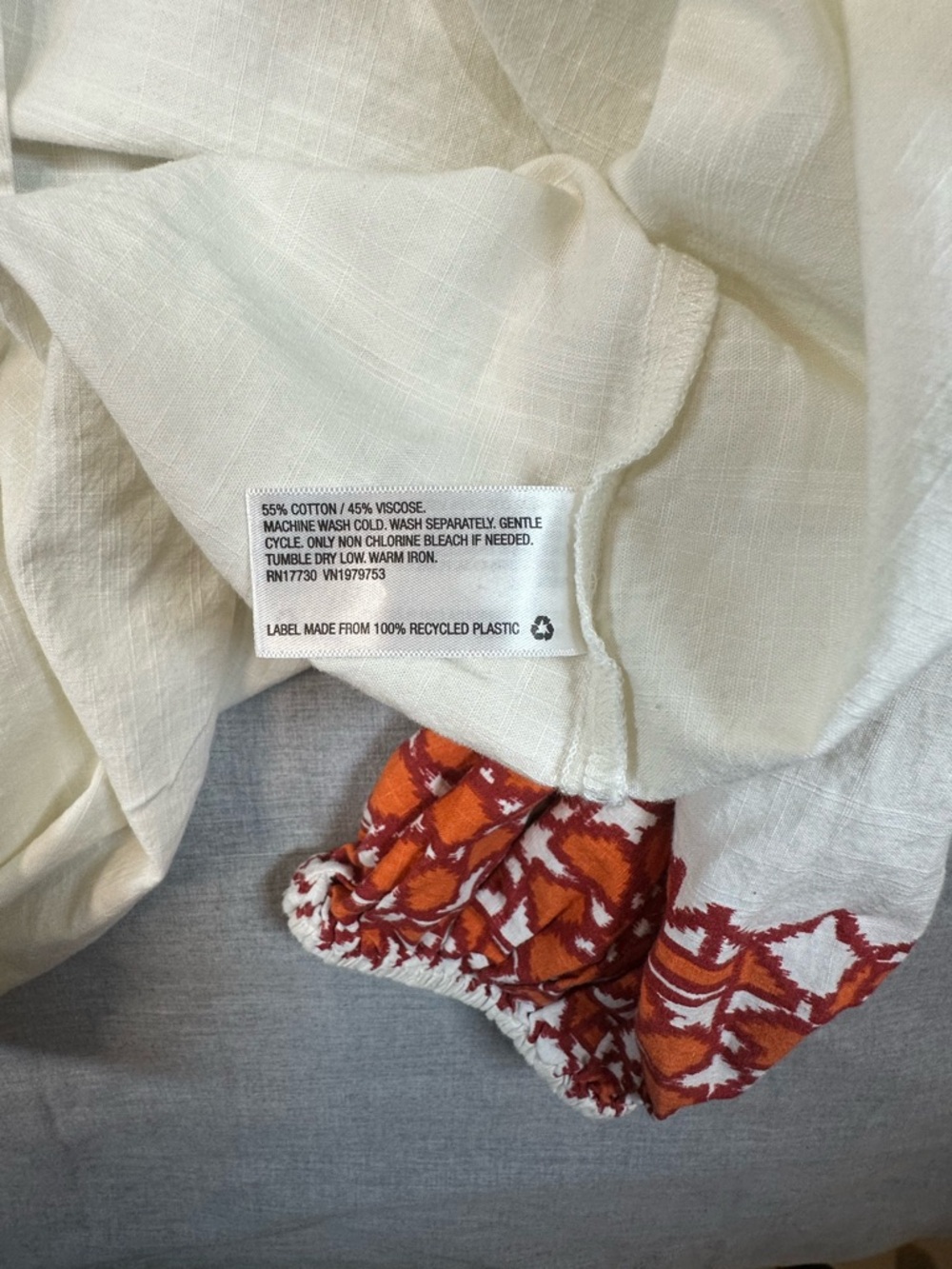 Knox Rose Cream boho Tunic with Orange Embroidered Accents - Picture 4 of 6